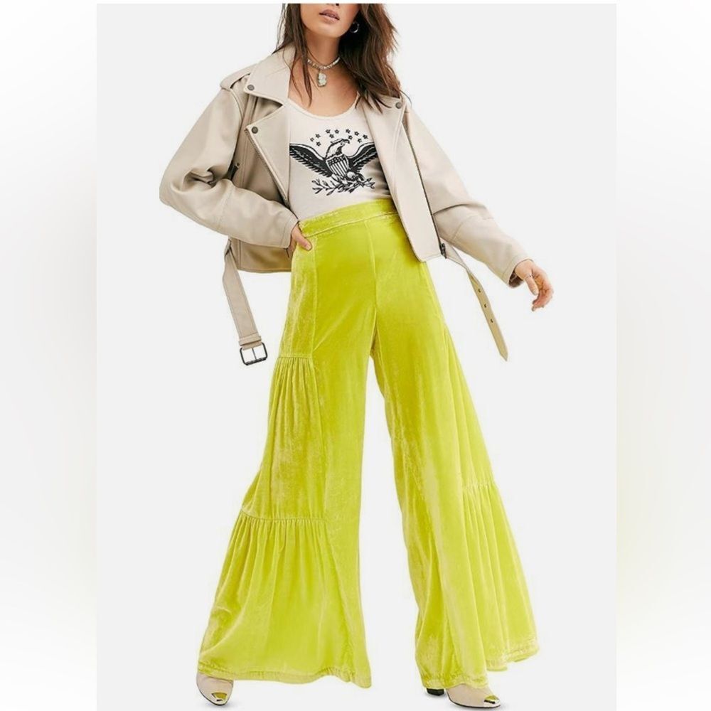 Free People Say La Vie Palazzo Pants Wide Leg Pop Star Yellow Size 4